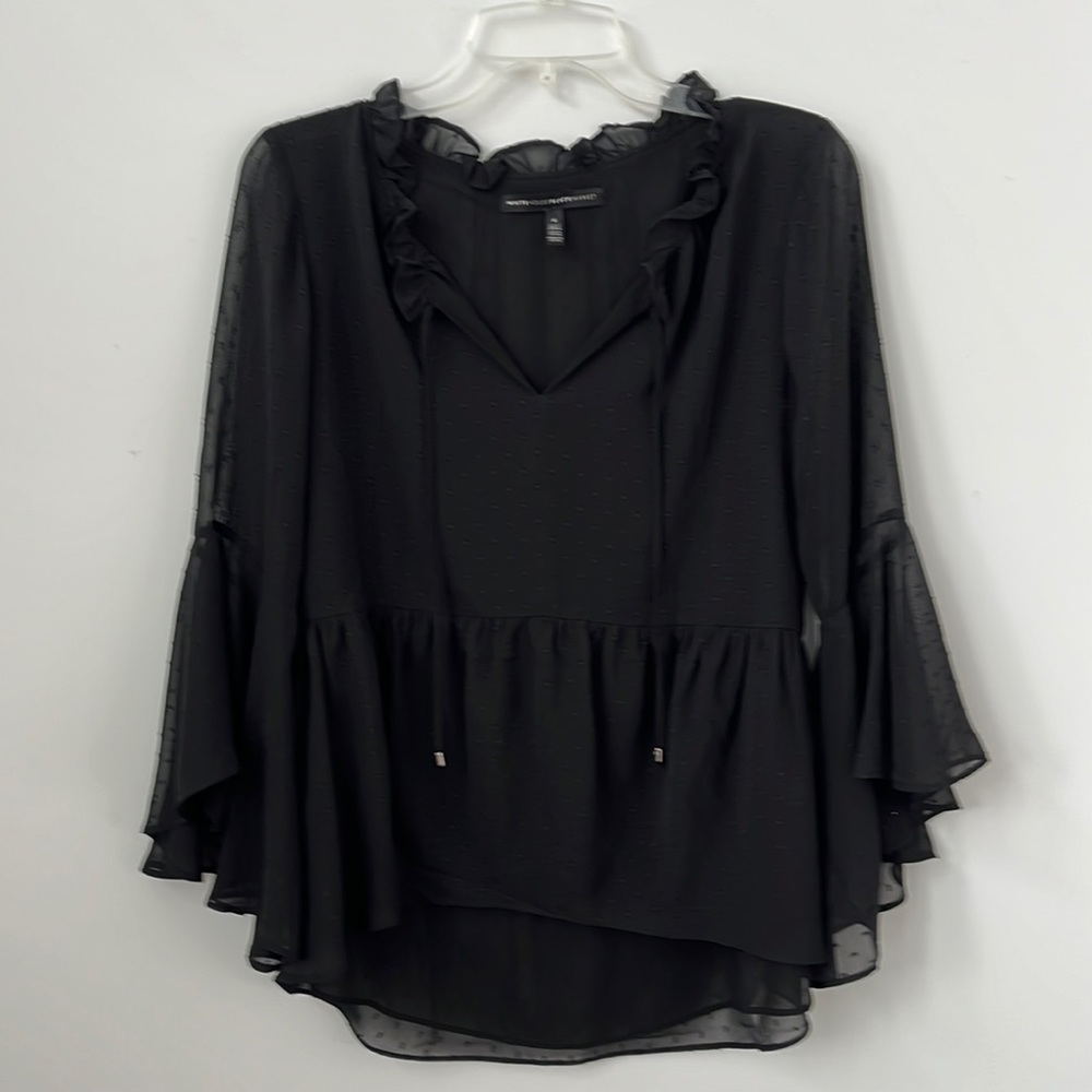 WHBM Dot Ruffle Sleeve Blouse - black - size 6